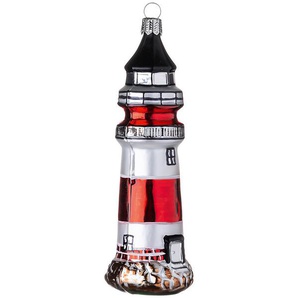 Weihnachtsbaumanhänger Leuchtturm Weihnachtsland Glas, weiß/rot/schwarz, 15 cm