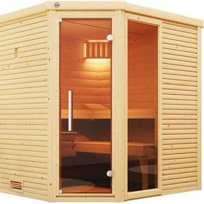 weka Sauna Design-Sauna CUBILIS 2, BxTxH: 198 x 198 x 205 cm, 45 mm, Blockbohlen im wekaLine-Profil, Fensterelement, Ganzglastür