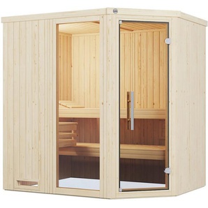 weka Sauna Element-Ecksauna VARBERG 1, BxTxH: 194 x 144 x 199 cm, 68 mm, vorgefertigte Elemente, Fensterelement, moderne Ganzglastür