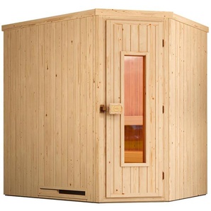 weka Sauna Element-Ecksauna VARBERG 1, BxTxH: 194 x 144 x 199 cm, 68 mm, vorgefertigte Elemente, isolierte Holztür