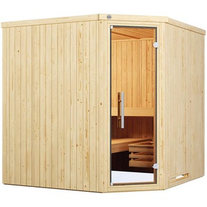 weka Sauna Element-Ecksauna VARBERG 3, BxTxH: 194 x 194 x 199 cm, 38 mm, vorgefertigte Elemente, moderne Ganzglastür