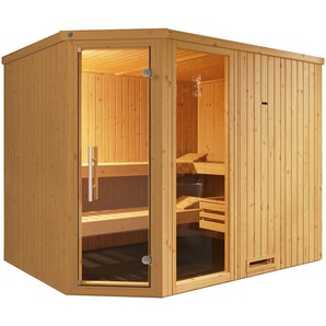 weka Sauna Element-Ecksauna VARBERG 4, BxTxH: 244 x 194 x 199 cm, 68 mm, vorgefertigte Elemente, Fensterelement, moderne Ganzglastür