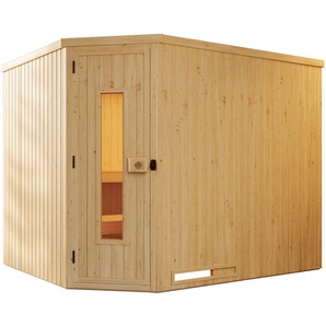 weka Sauna Element-Ecksauna VARBERG 4, BxTxH: 244 x 194 x 199 cm, 68 mm, vorgefertigte Elemente, isolierte Holztür