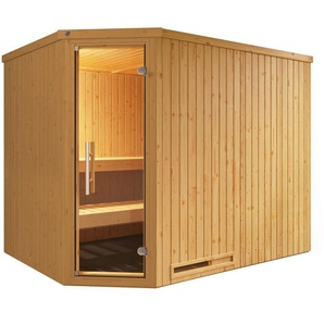 weka Sauna Element-Ecksauna VARBERG 4, BxTxH: 244 x 194 x 199 cm, 68 mm, vorgefertigte Elemente, moderne Ganzglastür