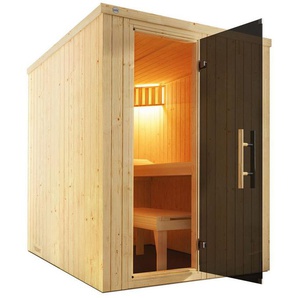 weka Sauna Elementsauna KAARINA 1, BxTxH: 154 x 194 x 199 cm, 68 mm, platzsparende Nischensauna, moderne Ganzglastür