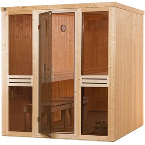 weka Sauna Elementsauna KAARINA 2, BxTxH: 177 x 194 x 199 cm, 68 mm, platzsparende Nischensauna, 2 Fensterelemente, moderne Ganzglastür