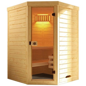 weka Sauna Massivholz-Elementsauna LAUK, BxTxH: 144 x 144 x 200 cm, 38 mm, Blockbohlen,vorgefertigte Elemente, moderne Ganzglastür