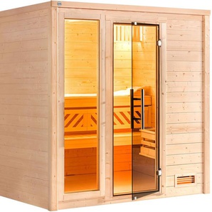 weka Sauna Massivholzsauna BERGEN 2, BxTxH: 195,5 x 195 x 205 cm, 45 mm, Blockbohlen, Fensterelement, moderne Ganzglastür