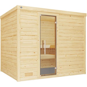 weka Sauna Massivholzsauna BERGEN 3, BxTxH: 245,5 x 195 x 205 cm, 45 mm, Blockbohlen, moderne Ganzglastür