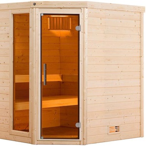 weka Sauna Massivholzsauna TURKU 1, BxTxH: 195 x 178 x 205 cm, 45 mm, Blockbohlen, Fensterelement, moderne Ganzglastür