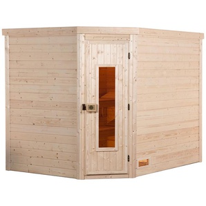 weka Sauna Massivholzsauna TURKU 3, BxTxH: 248 x 198 x 205 cm, 45 mm, Blockbohlen, isolierte Holztür