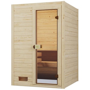 weka Sauna Massivholzsauna VALIDA 1, BxTxH: 139 x 139 x 203,5 cm, 38 mm, Blockbohlen, moderne Ganzglastür