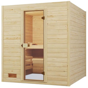 weka Sauna Massivholzsauna VALIDA 3, BxTxH: 189 x 189 x 203,5 cm, 38 mm, Blockbohlen, moderne Ganzglastür