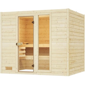 weka Sauna Massivholzsauna VALIDA 4, BxTxH: 239 x 189 x 203,5 cm, 38 mm, Blockbohlen, Fensterelement, moderne Ganzglastür