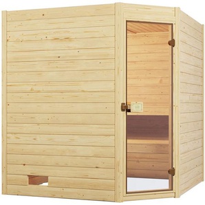 weka Sauna Massivholzsauna VALIDA Eck 1.8, BxTxH: 189 x 172 x 203,5 cm, 38 mm, Blockbohlen, Eckeinstieg, moderne Ganzglastür