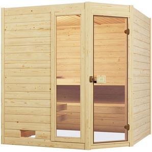 weka Sauna Massivholzsauna VALIDA Eck 1.8, BxTxH: 189 x 172 x 203,5 cm, 38 mm, Blockbohlen, Fensterelement, moderne Ganzglastür