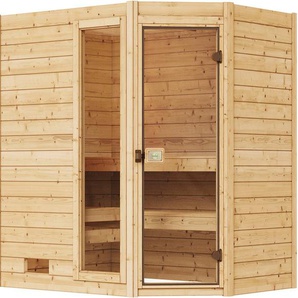 weka Sauna Massivholzsauna VALIDA Eck 1, BxTxH: 189 x 139 x 203,5 cm, 38 mm, Blockbohlen, moderne Ganzglastür