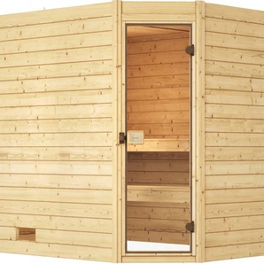 weka Sauna Massivholzsauna VALIDA Eck 3, BxTxH: 239 x 189 x 203,5 cm, 38 mm, Blockbohlen, moderne Ganzglastür, Eckeinstieg