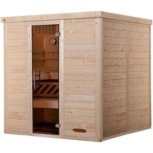 weka Sauna Premium-Massiv-Elementsauna KEMI 4, BxTxH: 195 x 193 x 200 cm, 45 mm, Blockbohlen, vorgefertigte Elemente, moderne Ganzglastür