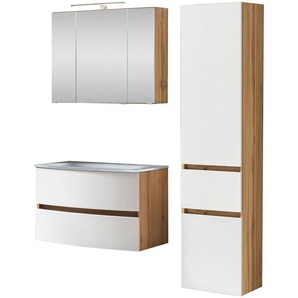 welltime Badezimmer-Set Kaunas, (Set, 3-St), bestehend aus Waschtisch-Set mit Seitenschrank, Breite 120 cm