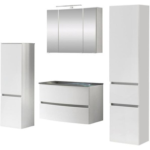 welltime Badezimmer-Set Kaunas, (Set, 4-St), Waschtisch-Set (Breite 80 cm) mit Midischrank und Seitenschrank