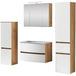 welltime Badezimmer-Set Kaunas, (Set, 4-St), Waschtisch-Set mit Midischrank und Seitenschrank, Breite 160 cm