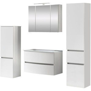 welltime Badezimmer-Set Kaunas, (Set, 4-St), Waschtisch-Set mit Midischrank und Seitenschrank, Breite 160 cm