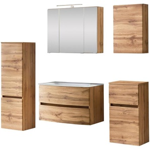 welltime Badezimmer-Set Kaunas, (Set, 5-St), bestehend aus Waschtisch-Set mit Midischrank, Breite 160 cm