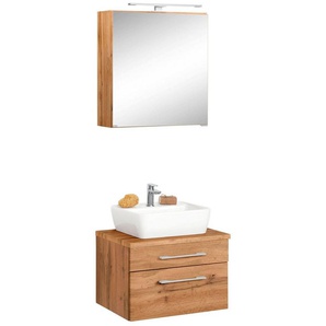 welltime Badmöbel-Set Davos, (2-St), Spiegelschrank Breite 60 cm, mit rechteckigem Waschbecken