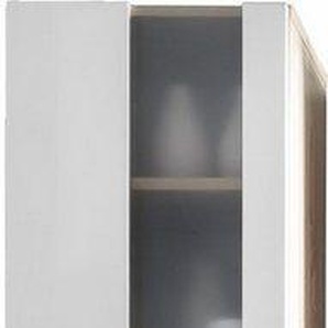 welltime Hochschrank Padua Badschrank Weiß Hochglanz mit satiniertem Glas - (B/T/H) 33/31/191 cm