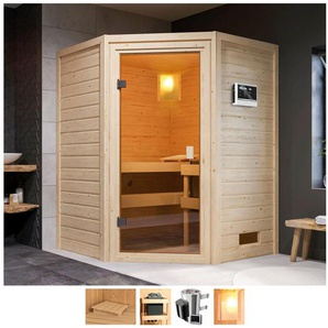 welltime Sauna Anni, BxTxH: 145 x 145 x 187 cm, 38 mm, 3,6-kW-Plug & Play Ofen mit ext. Steuerung