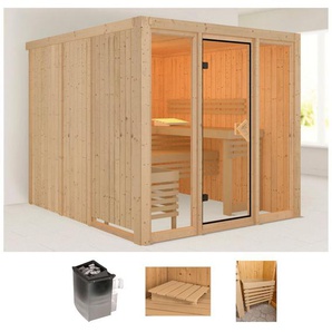 welltime Sauna Artja, BxTxH: 216 x 234 x 198 cm, 68 mm, (Set) naturbelassen, mit Ofen 9 kW int. Steuerung