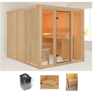 WELLTIME Sauna Artja Saunen naturbelassen, mit Ofen 9 kW int. Steuerung beige (natur) Saunen