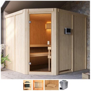 WELLTIME Sauna Henrika Saunen 9-kW-Bio-Ofen mit ext. Steuerung beige (naturbelassen) Saunen