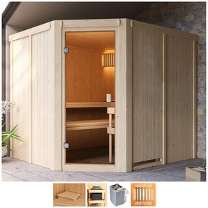 WELLTIME Sauna Henrika Saunen 9-kW-Ofen mit int. Steuerung beige (naturbelassen) Saunen