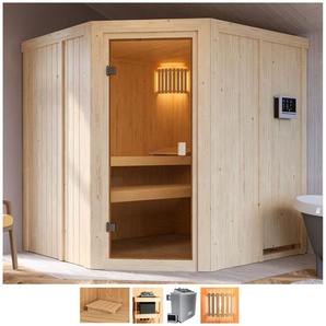 WELLTIME Sauna Hilda Saunen 4,5-kW-Ofen mit ext. Steuerung beige (naturbelassen) Saunen