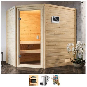 welltime Sauna Juli, BxTxH: 195 x 145 x 187 cm, 38 mm, 3,6-kW-Bio-Plug & Play Ofen mit ext. Steuerung