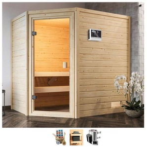 welltime Sauna Juli, BxTxH: 195 x 145 x 187 cm, 38 mm, 3,6-kW-Plug & Play Ofen mit ext. Steuerung