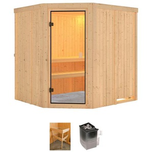 WELLTIME Sauna Jupiter Saunen 9 kW-Ofen mit int. Steuerung beige (naturbelassen) Saunen