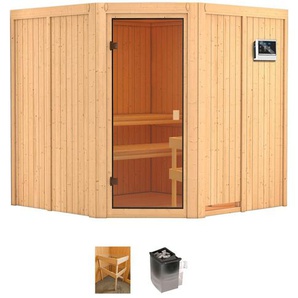 WELLTIME Sauna Merkur Saunen 9 kW-Ofen mit int. Steuerung beige (naturbelassen) Saunen