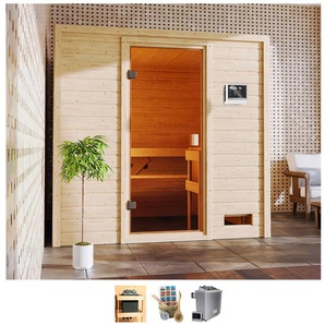 WELLTIME Sauna Ricky Saunen 4,5-kW-Ofen mit ext. Steuerung beige (naturbelassen) Saunen