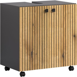 welltime Waschbeckenunterschrank Amrum (1-St) BxHxT 60 x 64 x 42cm Waschbeckenunterschrank Eiche Rillenoptik