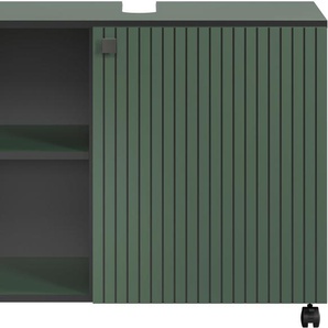 welltime Waschbeckenunterschrank Amrum (1-St) BxHxT 80 x 64 x 42cm Waschbeckenunterschrank Eiche Rillenoptik