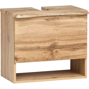 welltime Waschbeckenunterschrank Stubach Bad Schrank, Abdeckplatte mit Baumkante, Breite 60 cm