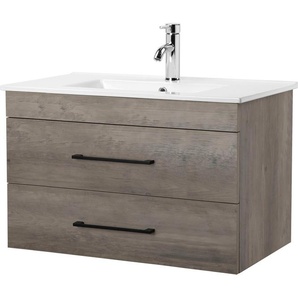 welltime Waschtisch Florenz Badmöbel Badschrank mit Waschbecken, Waschplatz mit 2 Auszügen und Softclose Breite 80cm