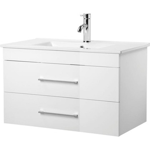 welltime Waschtisch Florenz Badmöbel Badschrank mit Waschbecken, Waschplatz mit 2 Auszügen und Softclose Breite 80cm