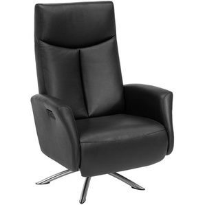 Welnova Relaxsessel, Schwarz, Leder, Echtleder, Spaltleder, Uni, 73x105x82 cm, Fußauswahl, Lederauswahl, Relaxfunktion, Netzbetrieb, Wohnzimmer, Sessel, Relaxsessel