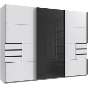 Wimex Schwebetürenschrank Leonberg, Kleiderschrank mit 6 Schubladen mit graphitfb.Glasfront, 270cm breit, 208cm hoch