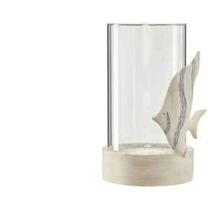 Windlicht Fisch - creme - Polyresin (Kunstharz), Glas - 13,5 cm - 21,5 cm - 13 cm | Möbel Kraft