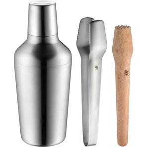 WMF Cocktail-Set Matrjoschka, Braun, Silber, Holz, Metall, 3-teilig, Buche, 700 ml, 10x24x10 cm, Essen & Trinken, Barausstattung